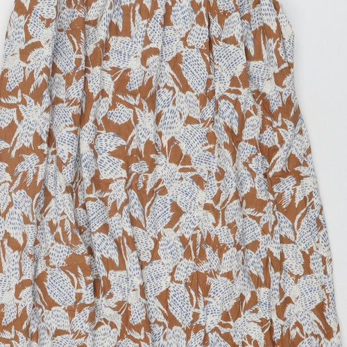 NEXT Womens Brown Geometric Cotton Peasant Skirt Size S - Leaf Pattern