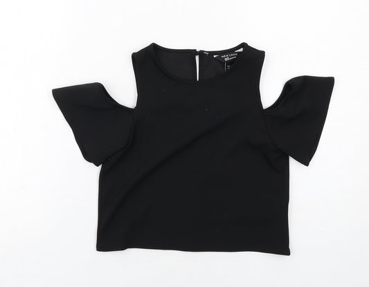 New Look Girls Black Polyester Basic Blouse Size 9 Years Round Neck Button - Cold Shoulder