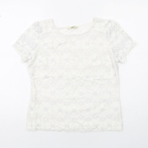 Oasis Womens White Polyamide Basic T-Shirt Size M Boat Neck