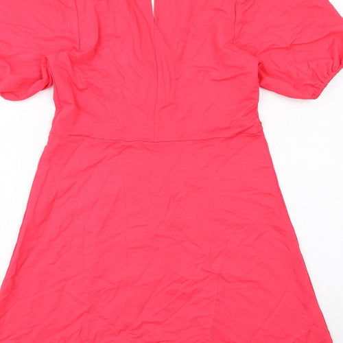 Mango Womens Pink Viscose A-Line Size M V-Neck Pullover - Ring Detail