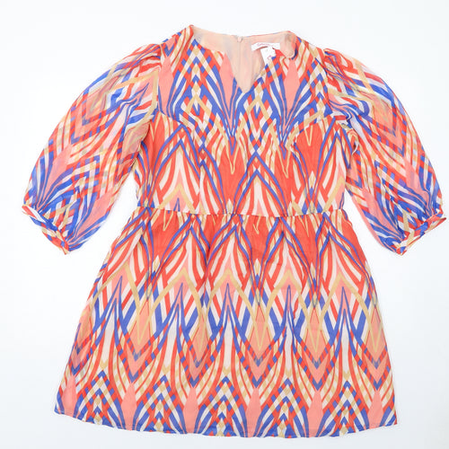 Coleen Womens Multicoloured Geometric Polyester A-Line Size 16 V-Neck Zip