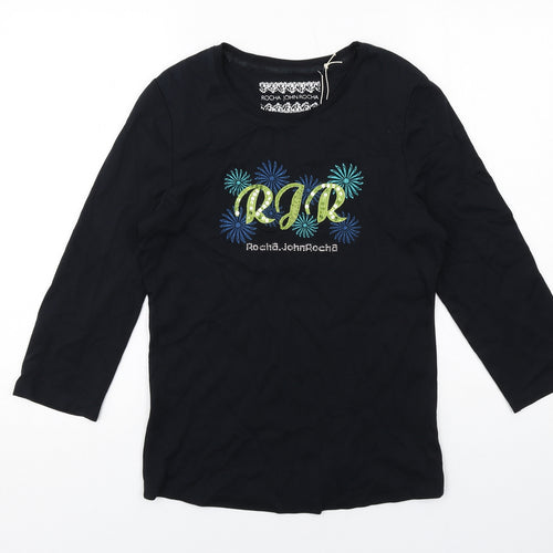 RJR.John Rocha Womens Black Cotton Basic T-Shirt Size 14 Round Neck