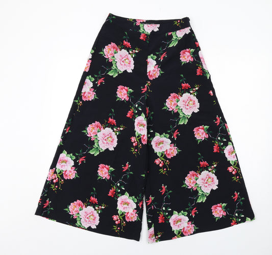 New Look Womens Black Floral Polyester Trousers Size 8 Regular Zip