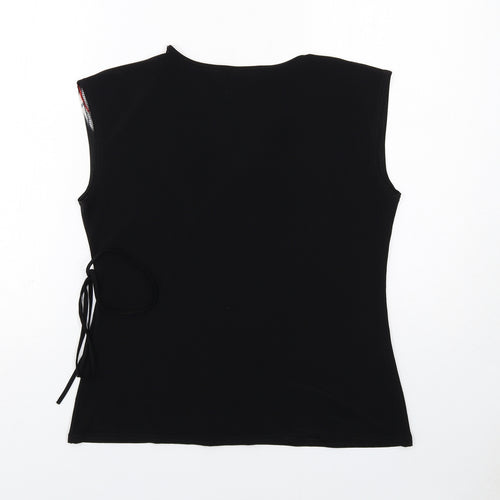 Saloos Womens Black Geometric Polyester Basic Tank Size M V-Neck