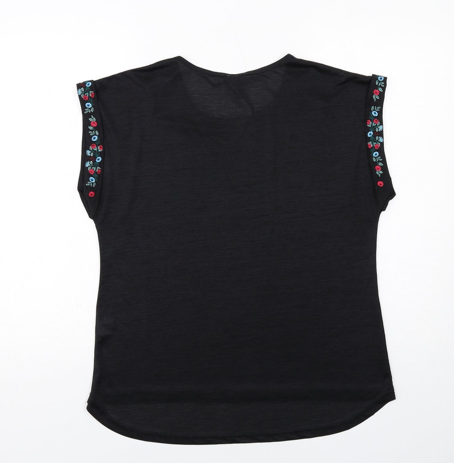 Izabel London Womens Black Polyester Basic T-Shirt Size 12 Round Neck