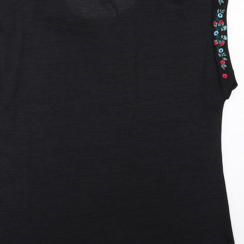 Izabel London Womens Black Polyester Basic T-Shirt Size 12 Round Neck