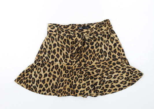 Zara Womens Brown Animal Print Polyester A-Line Skirt Size M Regular Zip - Leopard Print