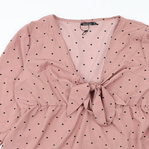 Boohoo Womens Pink Polka Dot Polyester Skater Dress Size 18 V-Neck Pullover