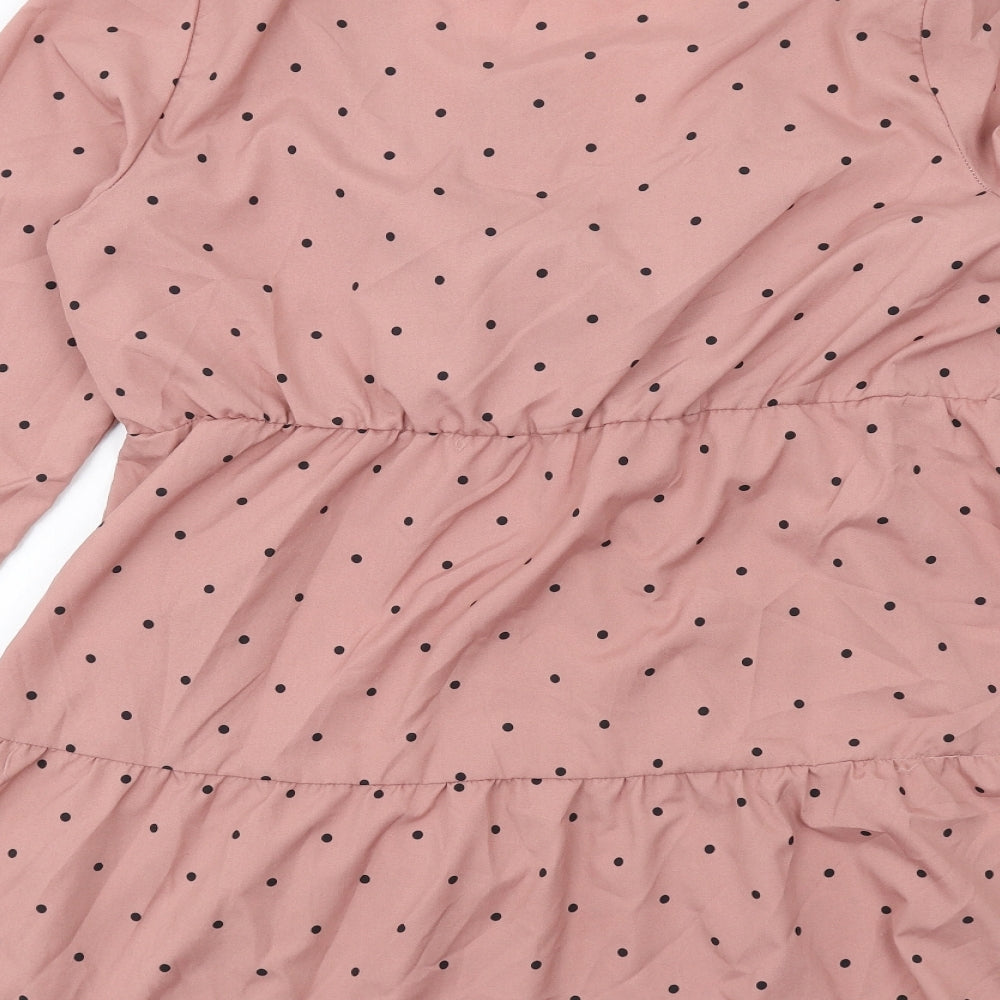 Boohoo Womens Pink Polka Dot Polyester Skater Dress Size 18 V-Neck Pullover
