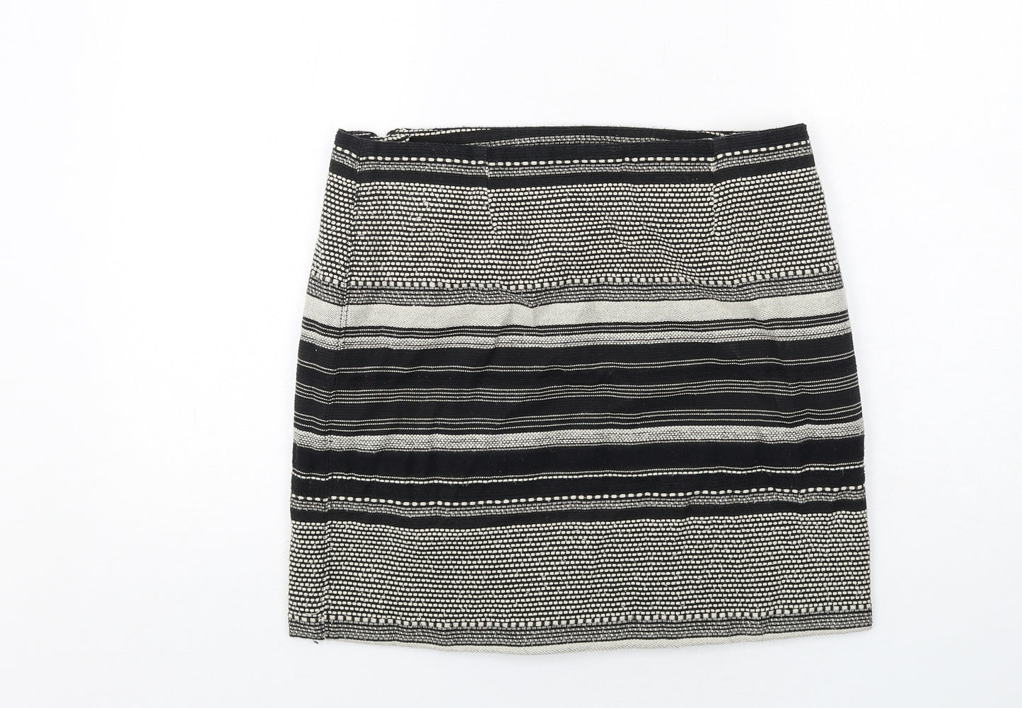 Camaieu Womens Black Geometric Polyester A-Line Skirt Size 14 Zip