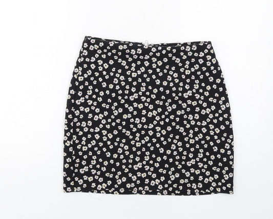 Dorothy Perkins Womens Black Floral Polyester A-Line Skirt Size 10 Zip