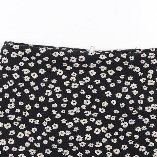 Dorothy Perkins Womens Black Floral Polyester A-Line Skirt Size 10 Zip
