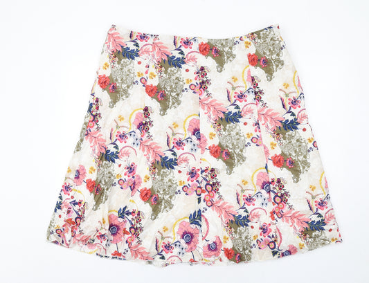 Marks and Spencer Womens Multicoloured Floral Cotton Swing Skirt Size 22 Zip