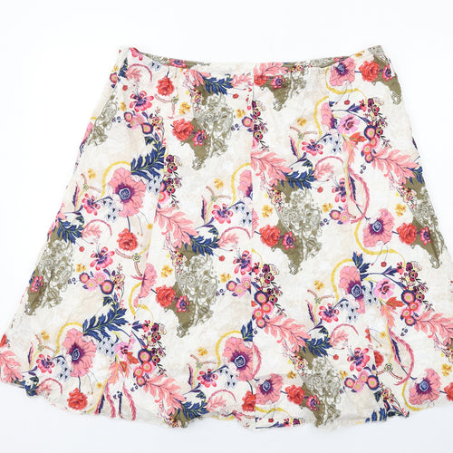Marks and Spencer Womens Multicoloured Floral Cotton Swing Skirt Size 22 Zip