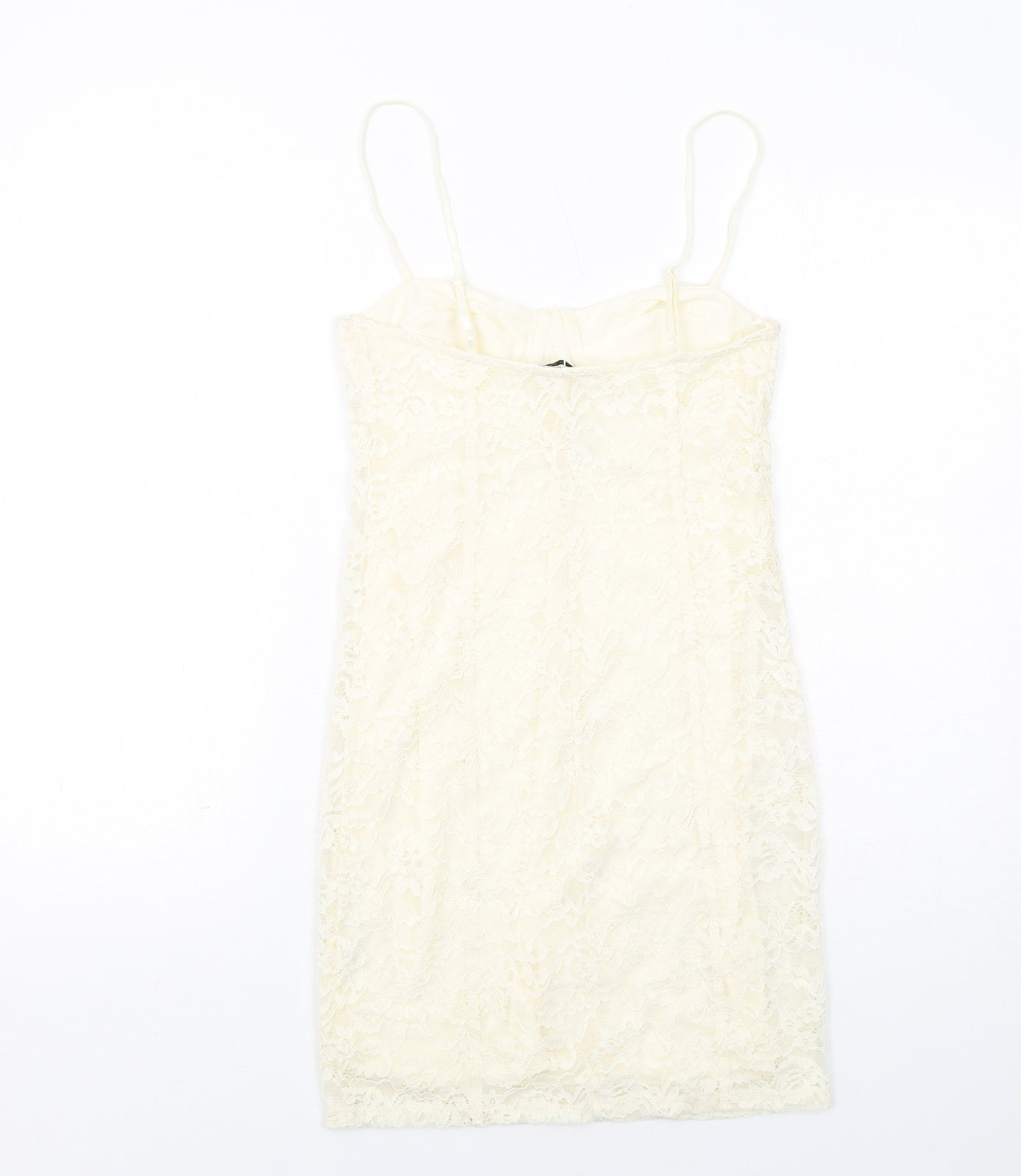 Zara Womens Ivory Geometric Polyester Slip Dress Size M Round Neck Pullover