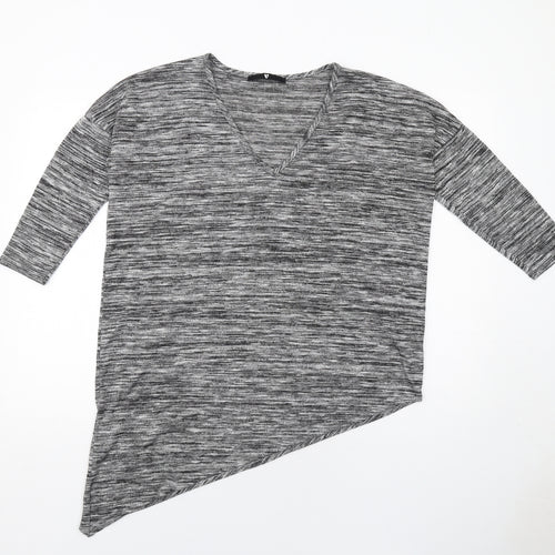 Very Womens Grey Polyester Basic T-Shirt Size 12 V-Neck
