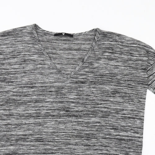 Very Womens Grey Polyester Basic T-Shirt Size 12 V-Neck
