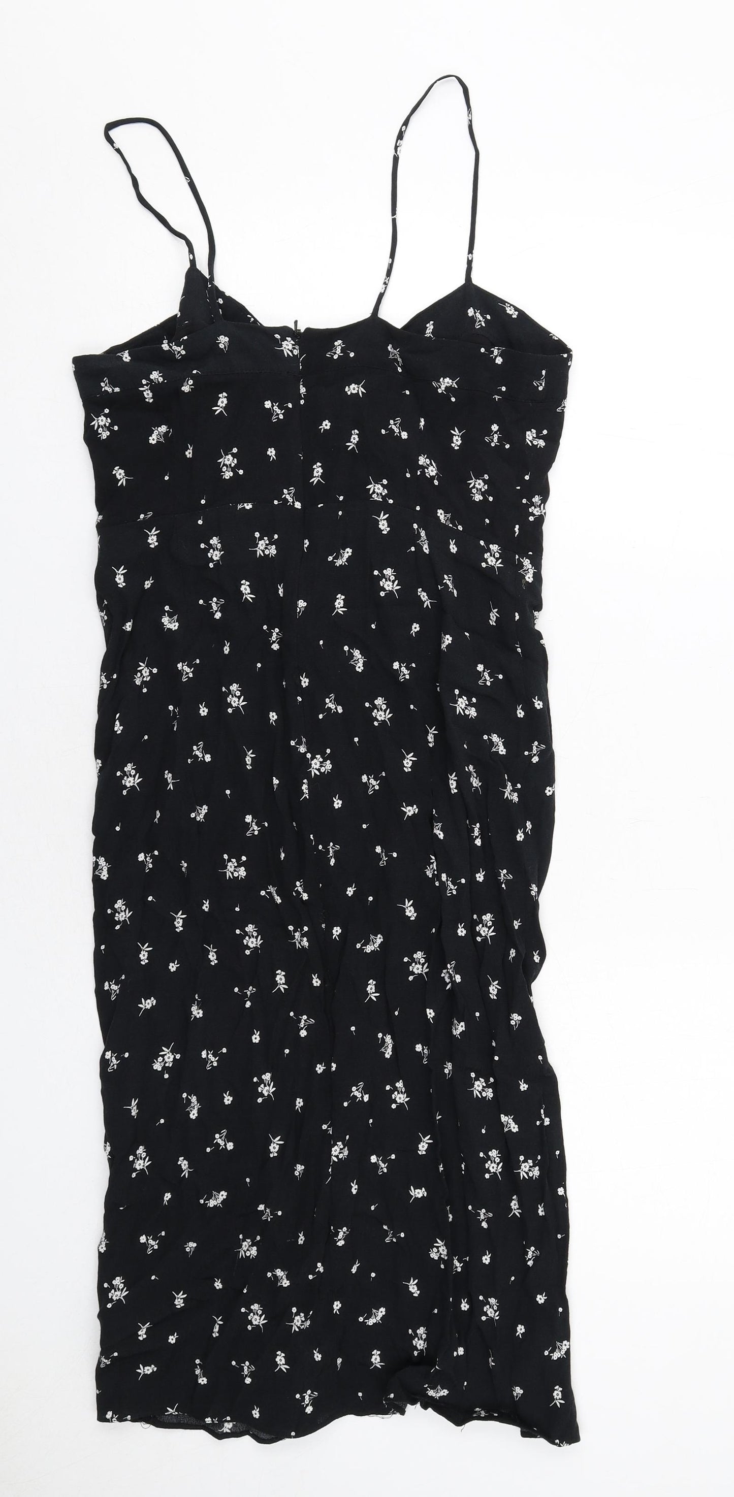 Topshop Womens Black Floral Polyester Slip Dress Size 10 Round Neck Zip