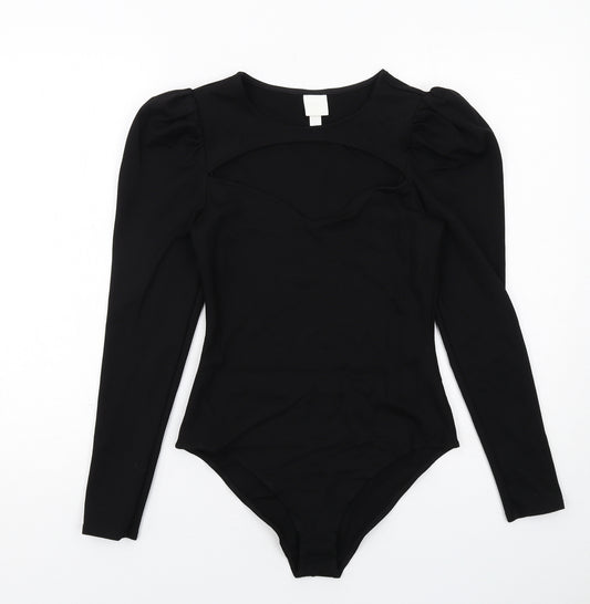 H&M Womens Black Viscose Bodysuit One-Piece Size S Snap - Cut Out
