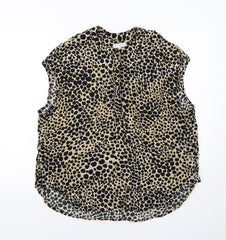 Warehouse Womens Beige Animal Print Viscose Basic Blouse Size 16 Round Neck - Cheetah Print