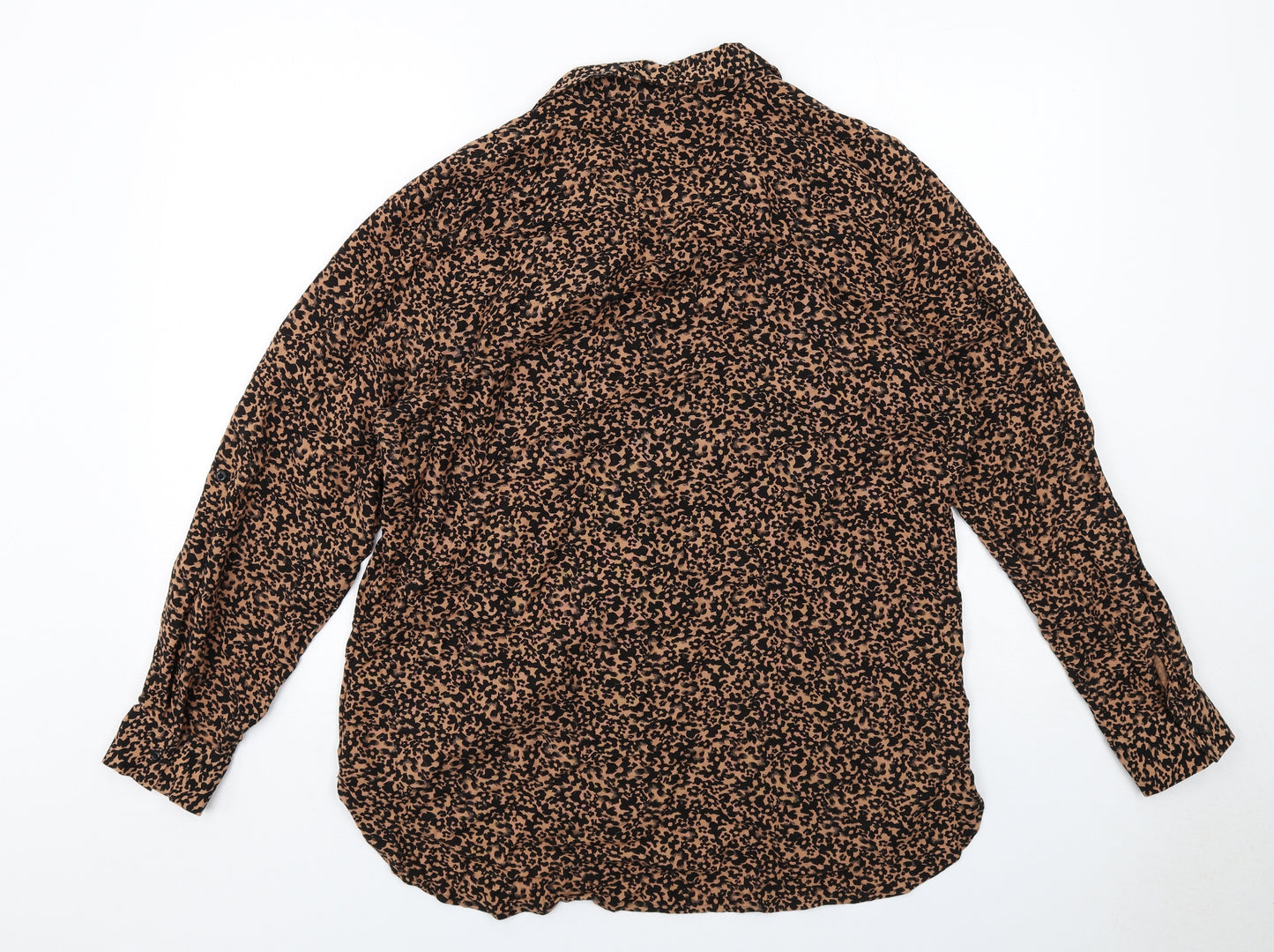 NEXT Womens Beige Animal Print Viscose Basic Button-Up Size 16 Collared - Leopard Print