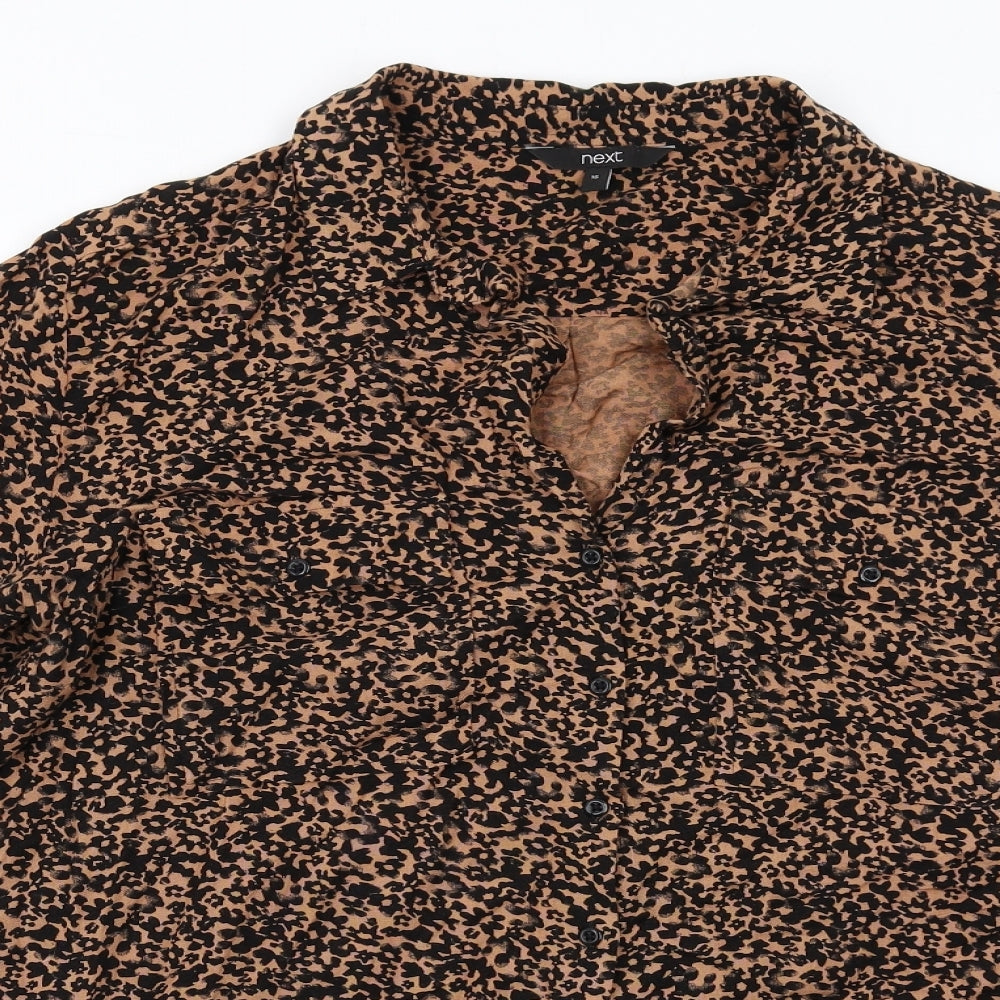 NEXT Womens Beige Animal Print Viscose Basic Button-Up Size 16 Collared - Leopard Print
