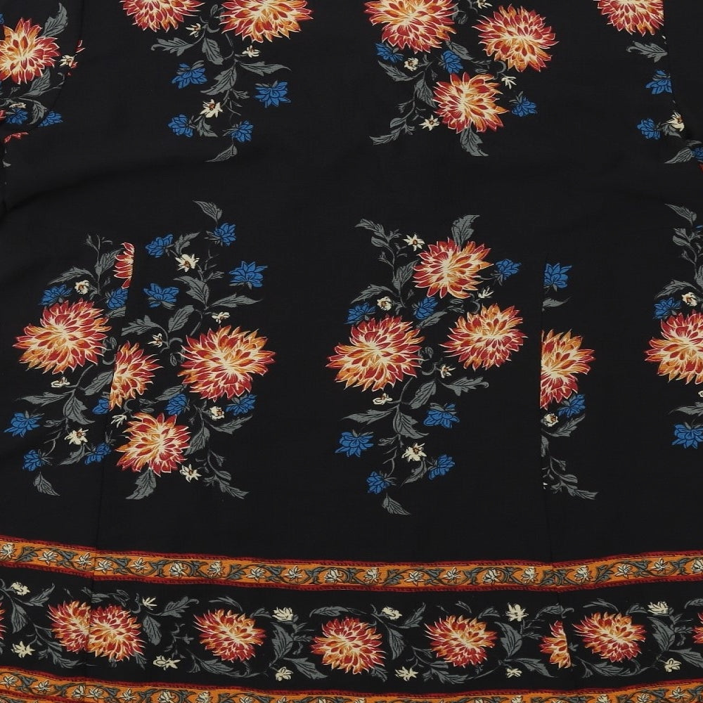 Boohoo Womens Black Floral Polyester Kaftan Size 12 V-Neck Pullover