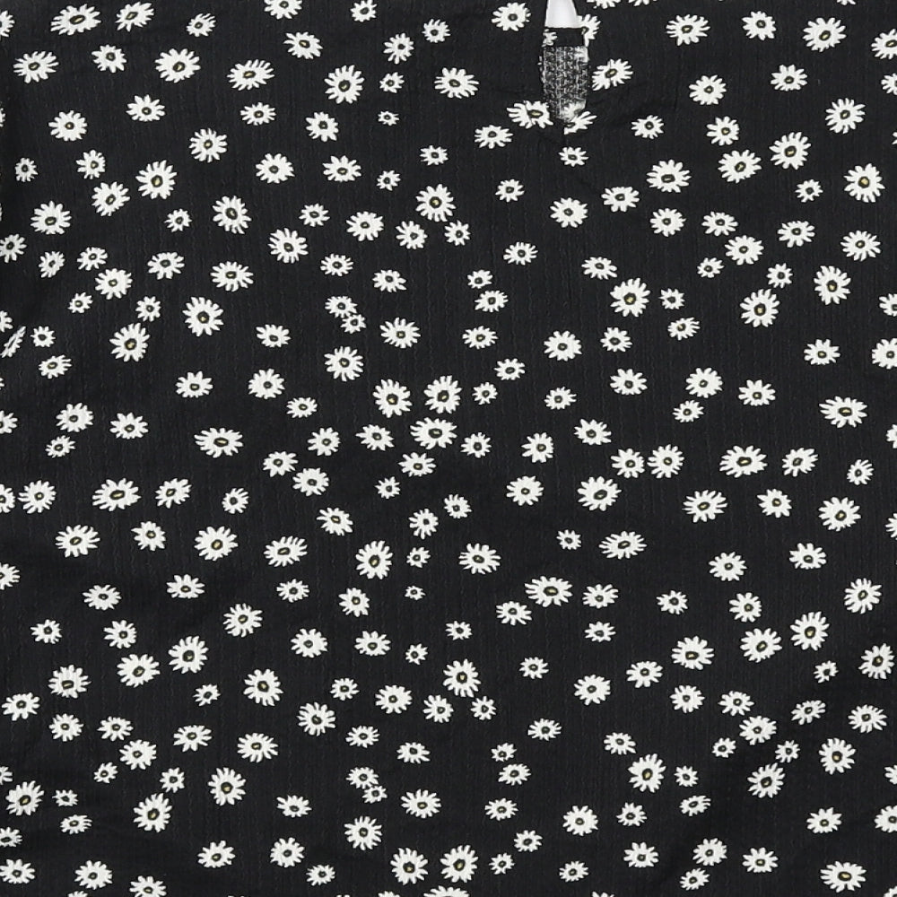 Zara Girls Black Geometric Polyester Basic T-Shirt Size 13-14 Years Round Neck Button - Daisy Print