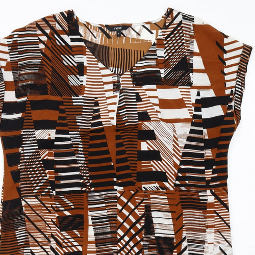 NEXT Womens Brown Geometric Polyester A-Line Size 16 V-Neck Pullover