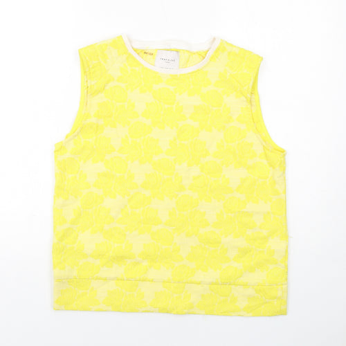 Zara Womens Yellow Geometric Polyester Basic Tank Size S Round Neck
