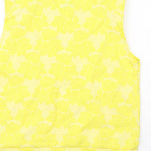 Zara Womens Yellow Geometric Polyester Basic Tank Size S Round Neck