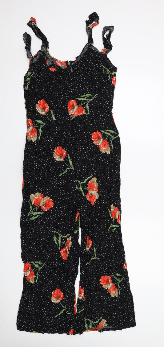 Topshop Womens Black Polka Dot Viscose Jumpsuit One-Piece Size 10 Zip - Floral