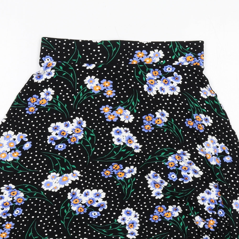 Marks and Spencer Womens Black Floral Viscose Peasant Skirt Size 6