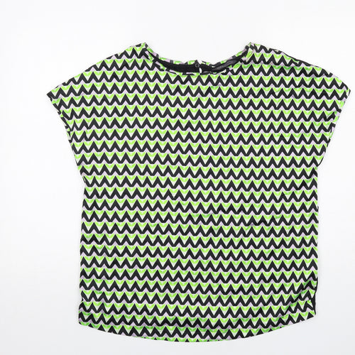 Marks and Spencer Womens Multicoloured Geometric Polyester Basic Blouse Size 12 Round Neck