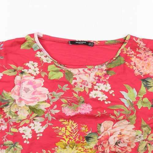 Mango Womens Red Floral Polyester Basic Blouse Size XS Round Neck