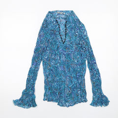 Per Una Womens Blue Geometric Polyester Basic Blouse Size 10 V-Neck