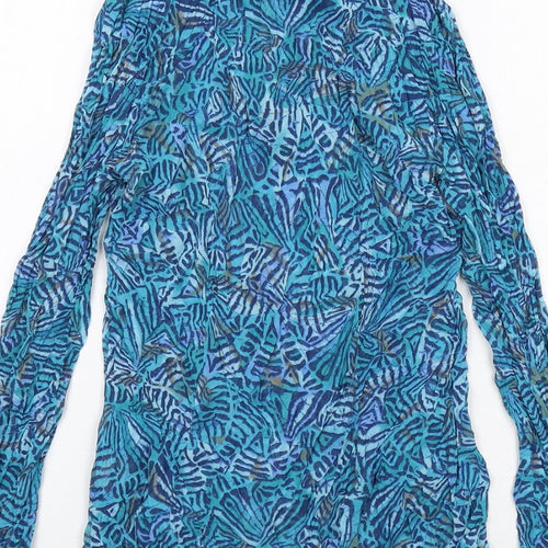 Per Una Womens Blue Geometric Polyester Basic Blouse Size 10 V-Neck