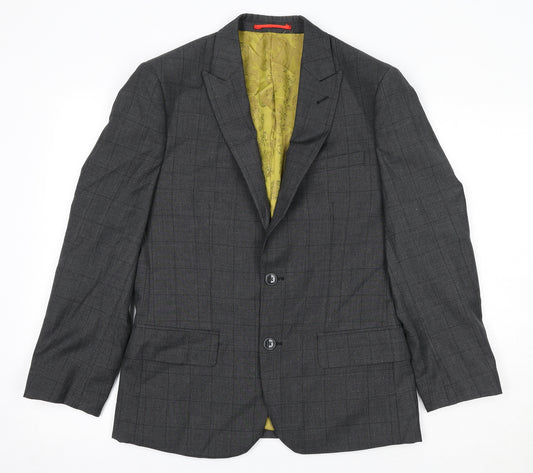 Dobell Mens Grey Check Polyester Jacket Suit Jacket Size 36 Regular
