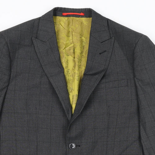 Dobell Mens Grey Check Polyester Jacket Suit Jacket Size 36 Regular