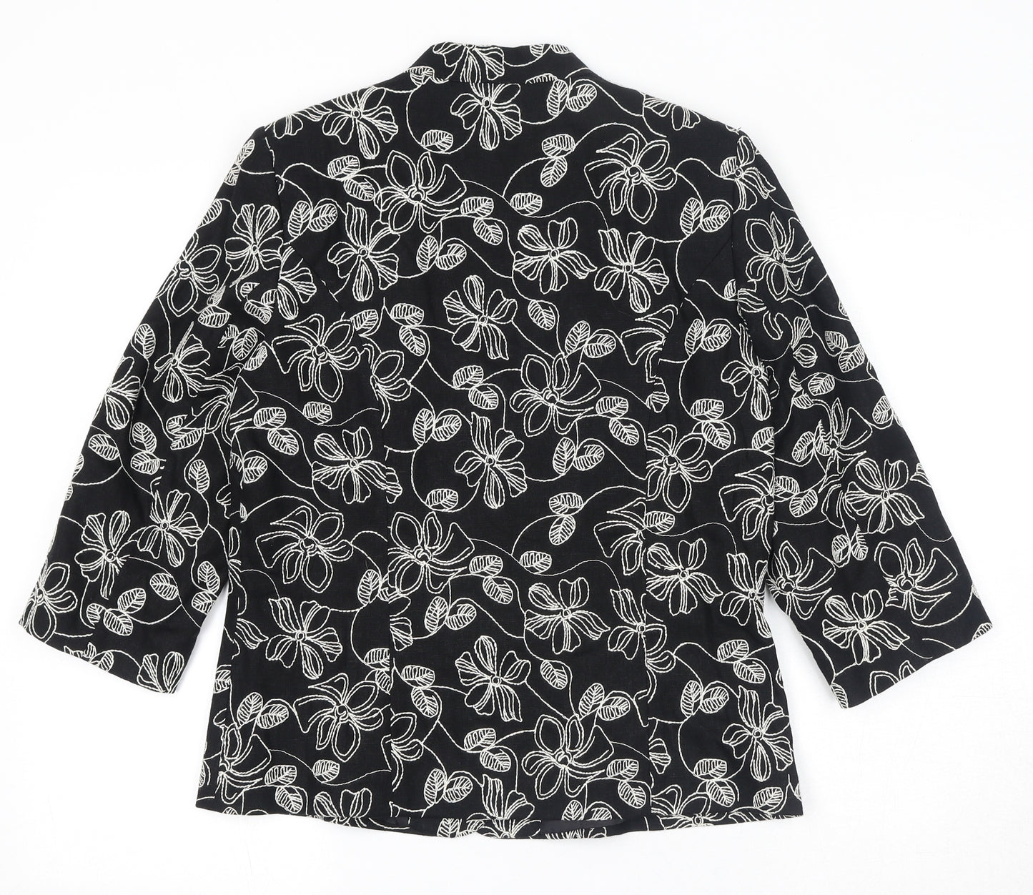 EWM Womens Black Floral Jacket Blazer Size 10 Button