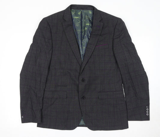 REMUS Mens Grey Check Wool Jacket Suit Jacket Size 42 Regular