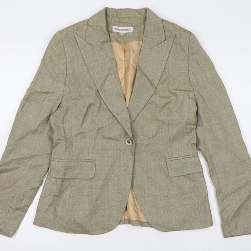 Quin And Donnelly Womens Beige Geometric Jacket Blazer Size 12 Button