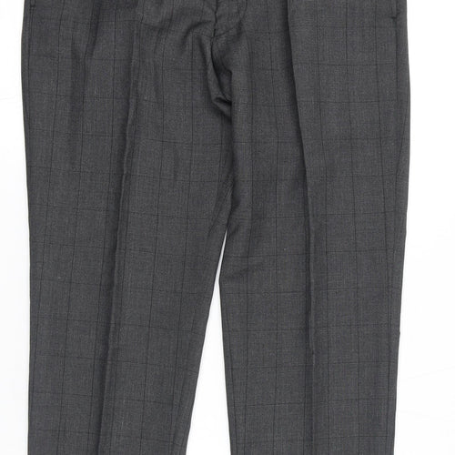 Dobell Mens Grey Check Polyester Dress Pants Trousers Size 30 in L24 in Regular Zip