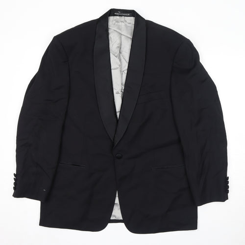 Marks and Spencer Mens Black Wool Tuxedo Suit Jacket Size 40 Regular