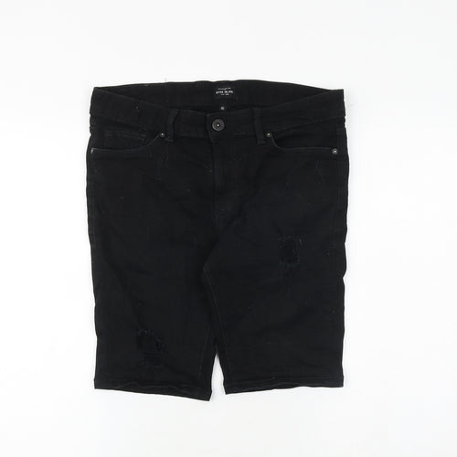 River Island Mens Black Cotton Bermuda Shorts Size 32 in Regular Zip