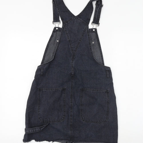 ASOS Womens Black Cotton Pinafore/Dungaree Dress Size 10 Square Neck Buckle