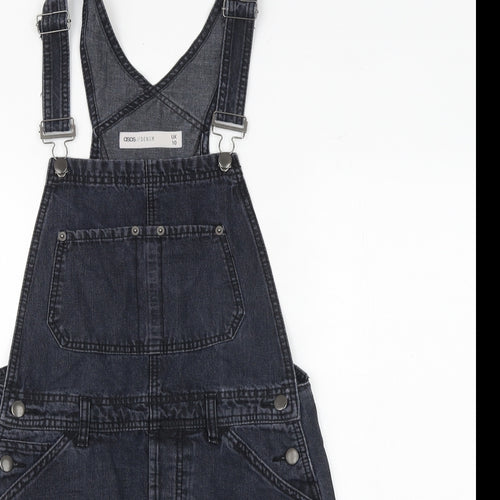 ASOS Womens Black Cotton Pinafore/Dungaree Dress Size 10 Square Neck Buckle