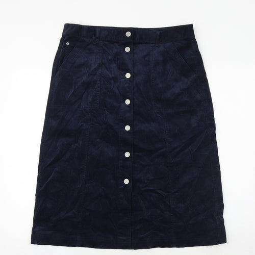 Per Una Womens Blue Cotton A-Line Skirt Size 16 Button