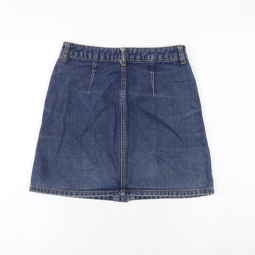 Miss Selfridge Womens Blue Cotton A-Line Skirt Size 6 Button