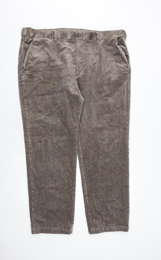 Marks and Spencer Mens Brown Cotton Trousers Size 40 in Regular Zip